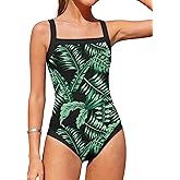 Shallmu Girls Swimsuits Color Block Adjustable Thick Strap One Piece Bathing Suits with Cover Up Skirt Girl's Swimwear 9-16Y