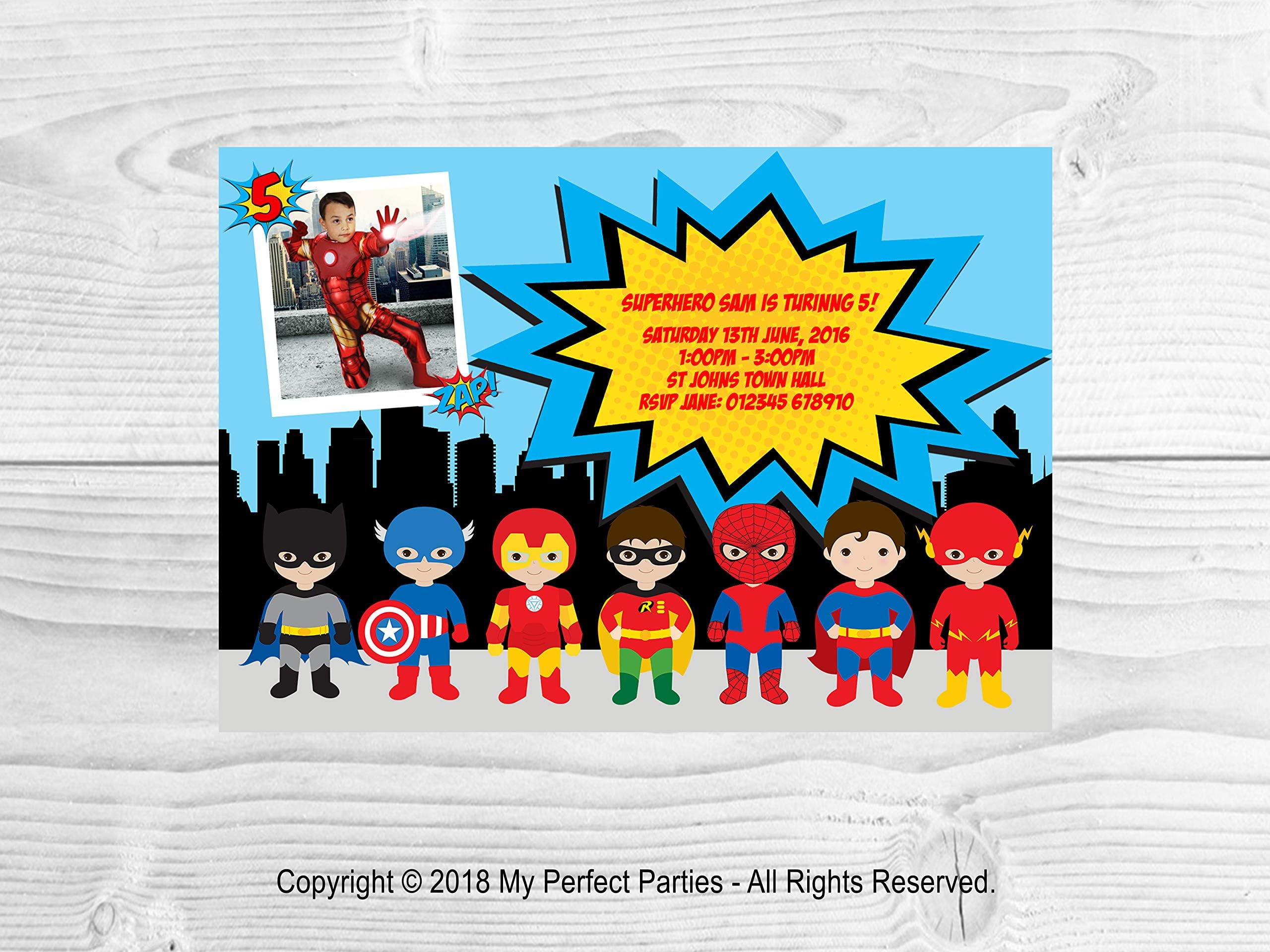Personalised Superhero Birthday Party Invitations with Photo | Children's Birthday Party Invitations | Superhero Party Invites (20)