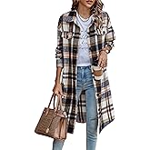 PRETTYGARDEN Womens Plaid Shacket Jacket Fall Fashion 2026 Long Sleeve Button Up Flannel Shirt Winter Clothing Woolen Coats