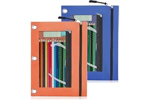 BOWLUQ Pencil Pouch for 3 Ring Binder, 2 Pack Zipper Pouches with Double Layer, Clear Mesh Windows Pencil Holder Stationery Organziers Case Bag for School Classroom Supplies