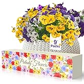 Prelady 9 Artificial Pansy Flowers for Outdoors with Gift Box - UV-Resistant Fake Silk Faux Blooms for Front Porch Decor & All-Weather Outdoor Arrangements; Gift for Grandma/Valentine's Day.
