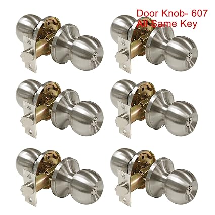 6 Pack Probrico Interior Bedroom Door Knobs Handle Entrance One Keyway Entry Keyed Alike Same Key Door Lock Lockset In Satin Nickel Door Knob 607