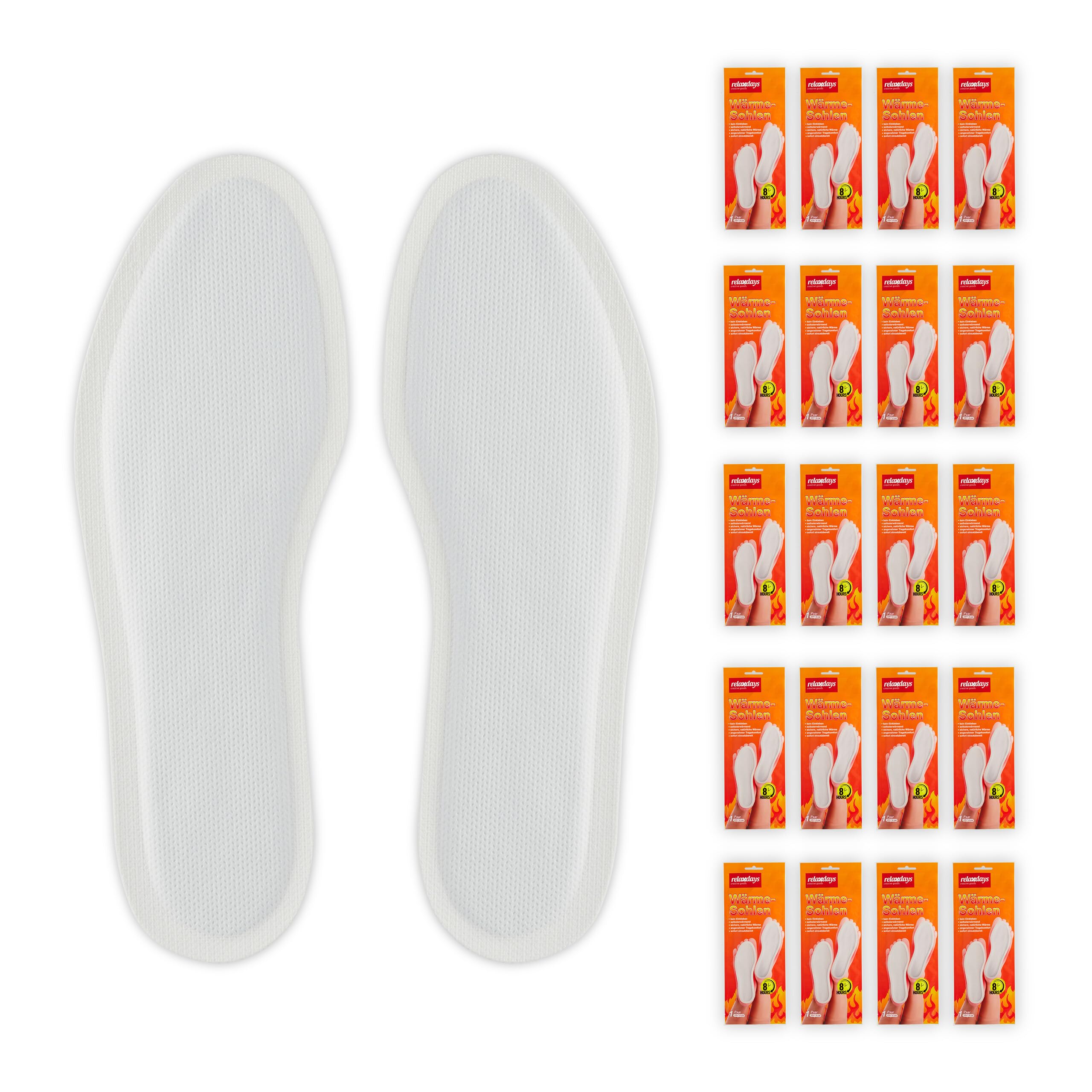 Relaxdays Sohlenwärmer Paar 20 Pairs Size L Heat Insoles for Shoes 8 Hours Feet Air Activated Self Warming White, L