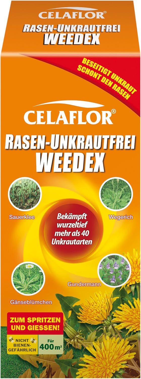 Celaflor 3579 Rasen-Unkrautfrei Weedex, Hochwirksamer Unkrautvernichter zur Bekämpfung von schwer bekämpfbaren Unkräutern im Rasen, Konzentrat, 400 ml Flasche