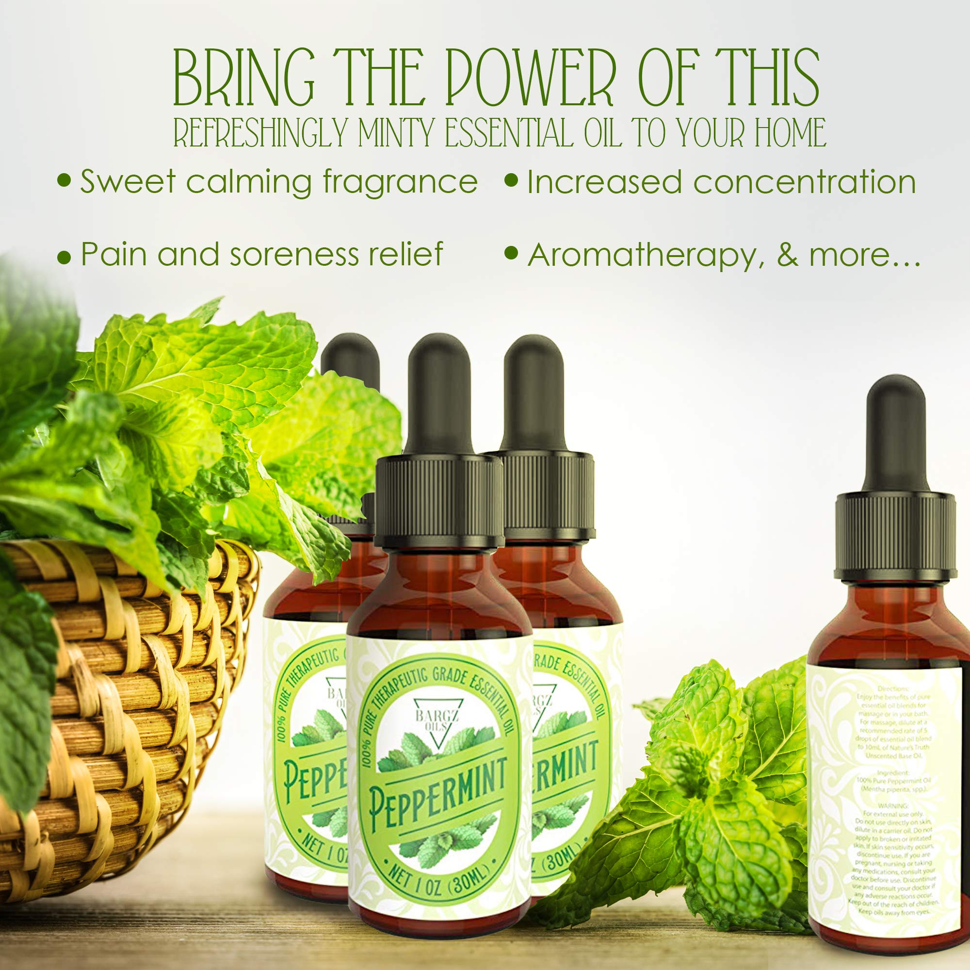 1oz Peppermint Essential Oil [RELAXING SCENT] - Glass Amber Bottle with DropperOrganic Pure Therapeutic French for Diffuser, Aromatherapy, Headache, Pain, Sleep-Perfect For Candles & Massage