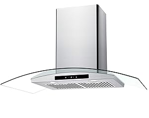 CIARRA 36" Convertible Range Hood 450-CFM Ducted/Ductless with LED Lighting,Touch Control Panel,3 Venting Speeds,Reusable Filters,Stainless Steel & Tempered Glass Kitchen Cooking Fan Extractor Hoods