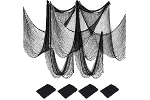 Kijamilee 4 Pack Halloween Creepy Cloth, Scary Spooky Cloth Creepy Gauze, 30 x 72inch Freaky Loose Weave Creepy Cloth, Decorations for Haunted Houses Props Halloween Wall Outdoor Indoor Decor (Black)