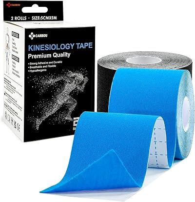 CARBOU Kinesiology Tape 5cm x 5m 2 Rolls Water Resistant Blue Black