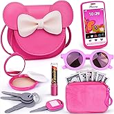 Play Purse for Little Girls Purse with Pretend Makeup Toys Set | Little Girls Purse Toys for 3 4 5 6 7 Year Old Girl Gifts, Kids Purse for Christmas, Birthday Gifts for Ages Rose Red
