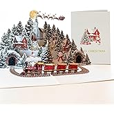 PTRUKD, Christmas Train Pop Up Card 3D Vintage Steam Train Greeting Card, Xmas Festive Handcrafted Christmas Cards for Adults, Happy New Year Winter Xmas