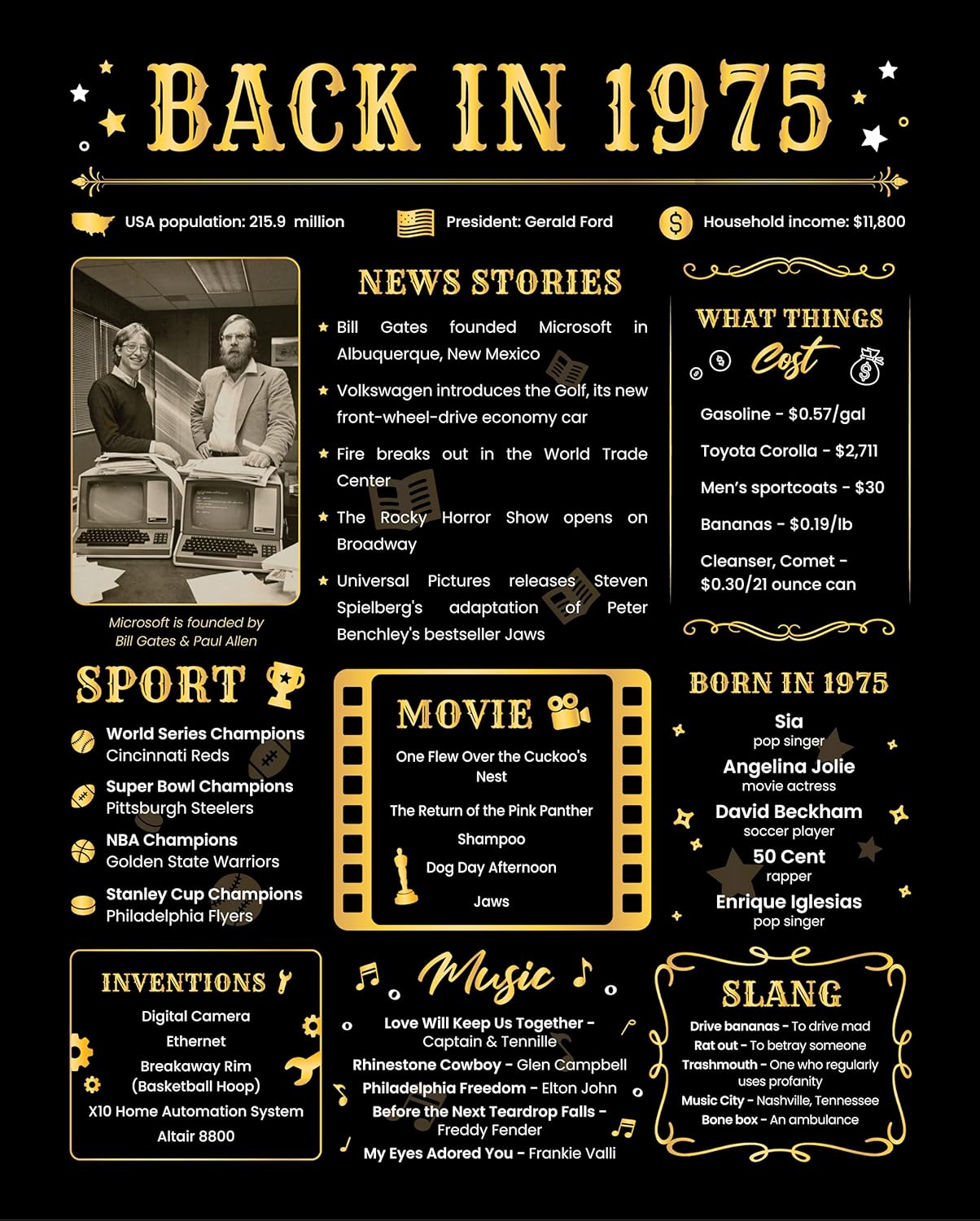 Wall Décor - Back in 1975 Birthday Card - 48th Birthday Gift for Women or Men - 48th Birthday Decoration for Her or Him - Funny Table Centerpiece for 48 Years Old Birthday Party [Poster Unframed 8x10 In]