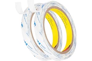 BULINA 3M Double Sided Tape 0.5"×32.8Ft 2 Pack 9448A Double Coated Tissue Tape Adhesive Sticky Tape Translucent Removable for Foam Art Craft Nameplate Bonding