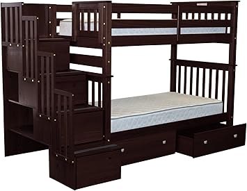 Amazon Com Bedz King Tall Stairway Bunk Beds Twin Over Twin With