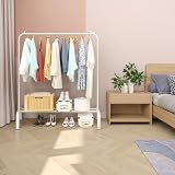 JIUYOTREE Metal Clothes Rail 110 cm Coat Rack with Bottom Shoe Rack White view 5