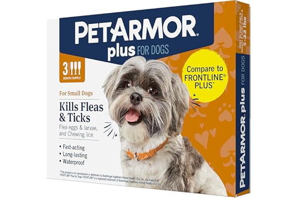 PetArmor Plus Flea and Tick Prevention for Dogs, Dog Flea and Tick Treatment, 3 Doses, Waterproof Topical, Fast Acting, Small Dogs (5-22 lbs)
