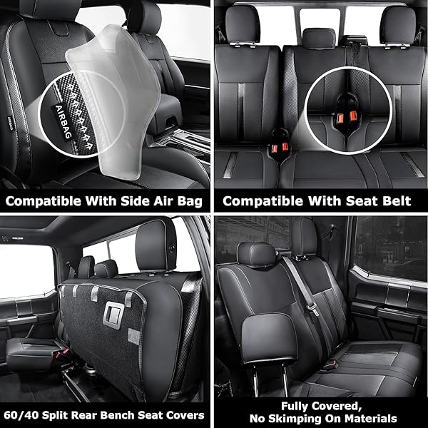 PREMIUM FAUX LEATHER SEAT COVERS CUSTOM FIT FOR FORD F150 SUPERCREW XL XLT STX (2015-2020) & F250/F350/F450 CREW CAB XL XLT (2017–2022) – FULLY COVERED – DESIGNED FOR 40/CONSOLE/40 FRONT SEATS