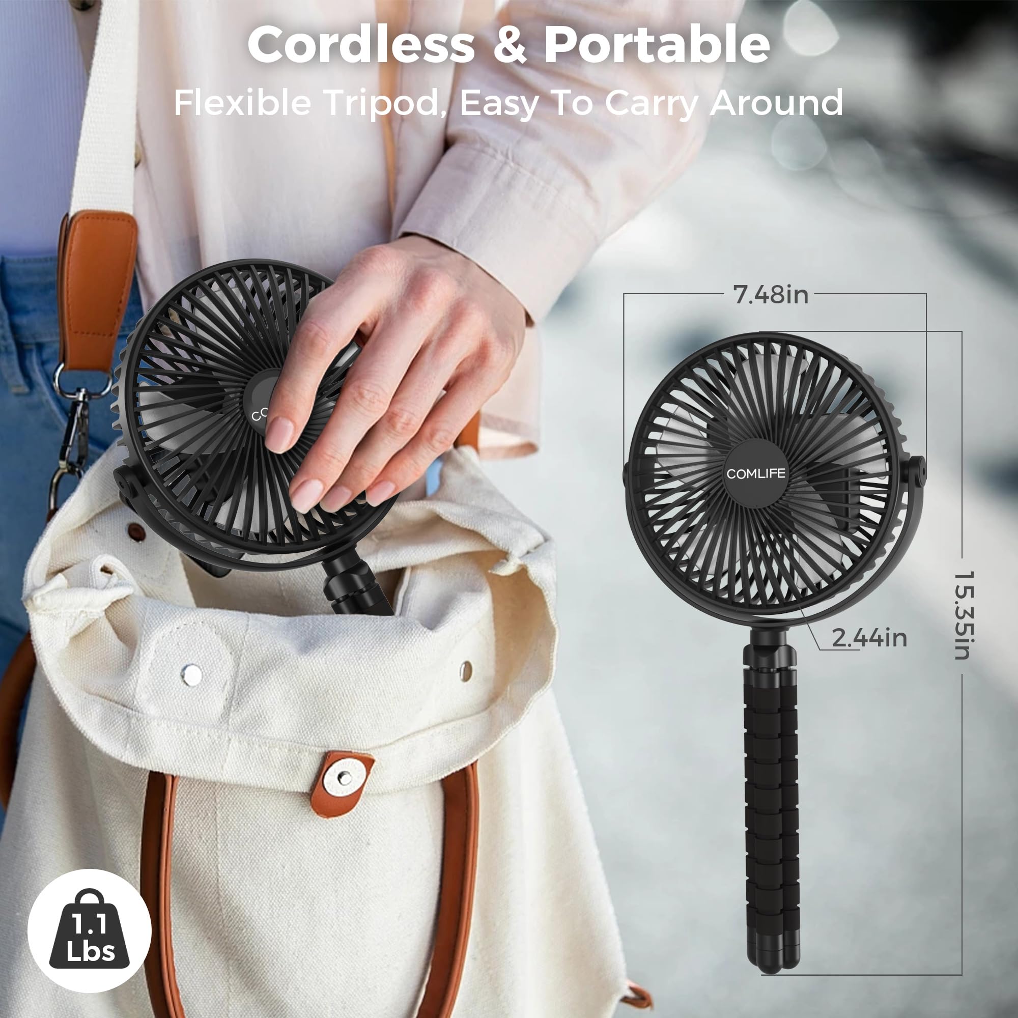 Camping Fan with LED Lantern-10000mAh Rechargeable Battery Operated Fan, 47H Run Time Max,3 Speeds,3 Timer,7 Inch Portable Clip on Fan for Stroller Treadmill Tent RV Outdoor Emergency Outage Hurricane