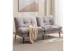Siiejia Futon Sofa Bed, Convertible Sleeper Futon Couch Memory Foam Loveseat Adjustable Backrest Couch Bed Small Splitback Modern Sofa for Living Room, Bedroom, Office, Apartment, Grey