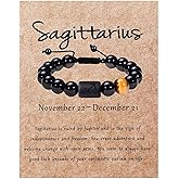 SUMMER LOVE Father's Day Gifts Zodiac Bracelet for Men Women 10mm Natural Black Onyx Stone Star Sign Constellation Beaded Protection Bracelet