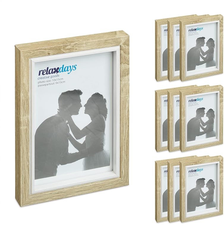 Cadre Photo, Lot de 10, 10x15 cm, Format Portrait ou Paysage, à accrocher ou Poser, Passe-Partout, Marron