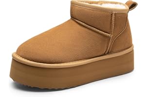 DREAM PAIRS Platform Mini Boots for Women Suede Genuine Leather, Classic Winter Ankle Snow Boots with Memory Foam Insole Lightweight Anti-Slip Outsole FuzzyClassic