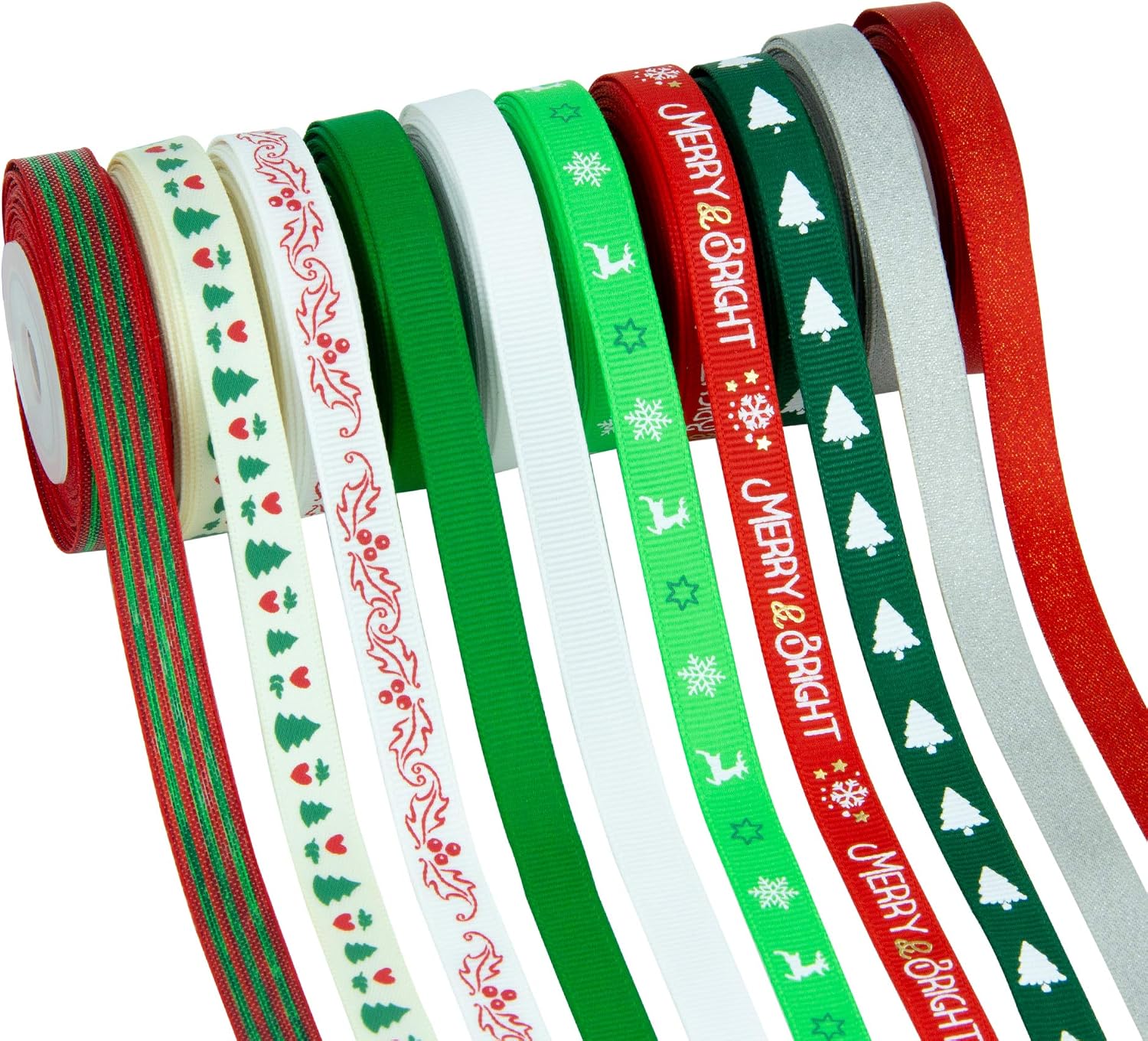 VATIN 20 Rolls 100 Metre Christmas Ribbons Printed Grosgrain Ribbon Polyester Satin Ribbon Organze Ribbon 10mm Xmas Ribbon Set for Christmas Box Wrapping - Image 4