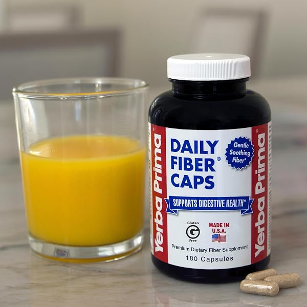 YERBA PRIMA DAILY FIBER CAPS – 180 CAPSULES, (PACK OF 4) – SOLUBLE & INSOLUBLE DIETARY FIBER SUPPLEMENT – COLON CLEANSE – GUT HEALTH – VEGAN, NON-GMO, GLUTEN-FREE