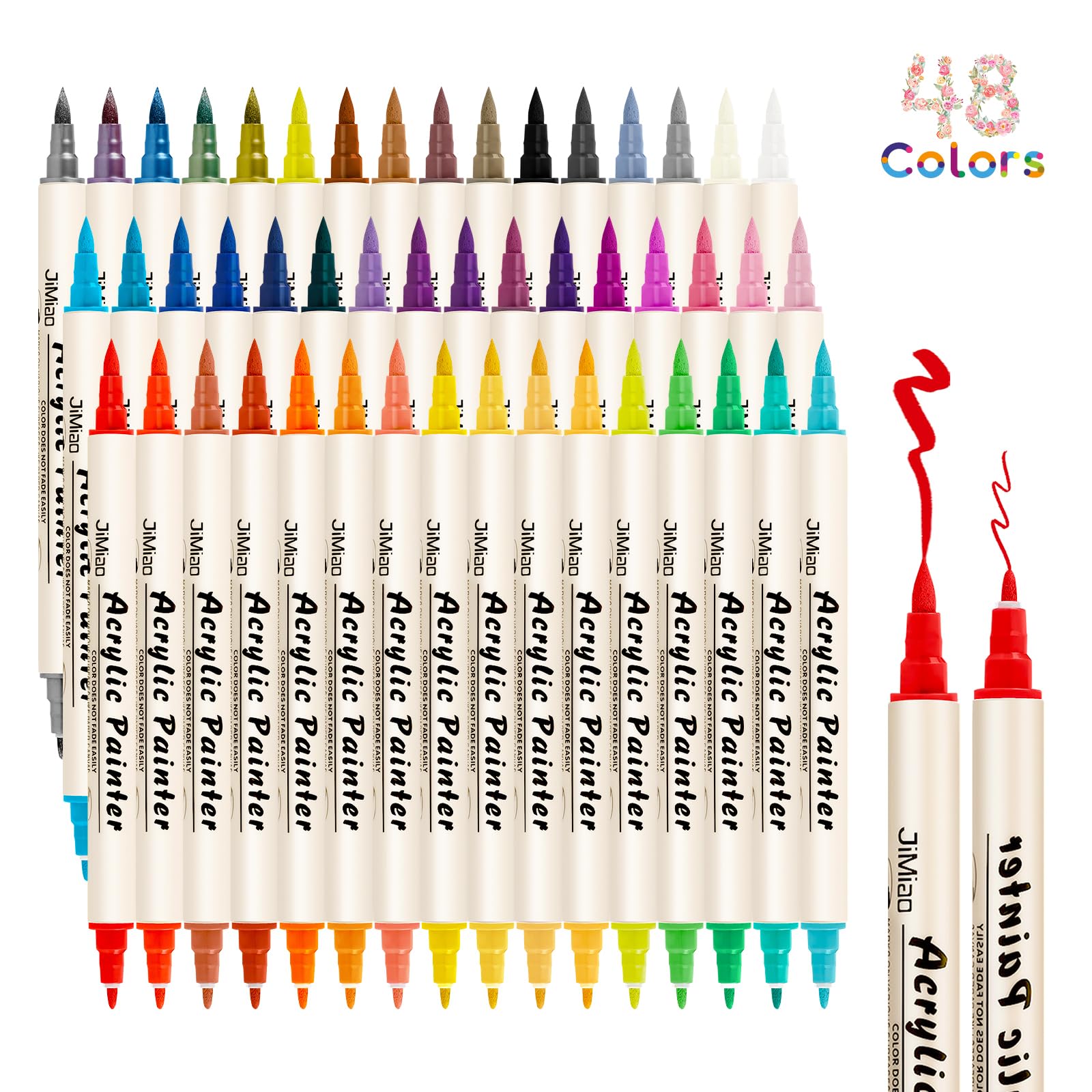 FUMILE 48 Colors Dual Tip Acrylic Paint Pens,Paint Markers With Extra Fine Tip and Brush Tip for Wood, Rock, Glass, Ceramic, Canvas, Paper.Paint Markers for DIY Craft,Halloween and Christmas