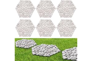 Ausluru 10in River Rock Stepping Stones Set - 6 Pack | Polished Pebble | Long-Lasting PVC Mesh Backing | Perfect for Garden Paths and Lawns Outdoor Landscaping Decoration | White Rhombus