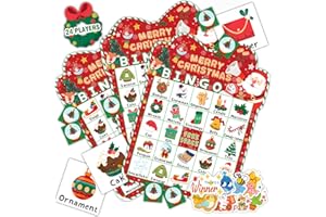 HomSeon 39Pcs Christmas Bingo Game for Kids Adults 24 Players Bingo Cards Christmas Games with Reward Stickers Xmas Activities Family Party Game