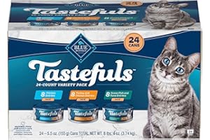 Blue Buffalo Tastefuls Wet Cat Food Paté Variety Pack, Made with Natural Ingredients, Chicken, Turkey & Chicken, Ocean Fish & Tuna Entrées, 5.5-oz Cans (24 Count, 8 of Each)