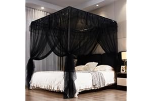 Kertnic Black Canopy Bed Curtains for Girls & Adults, Queen King Bed Canopy Drapes Netting, Practical Mosquito Net for Bed (King- 86" W*78" L*82" H)