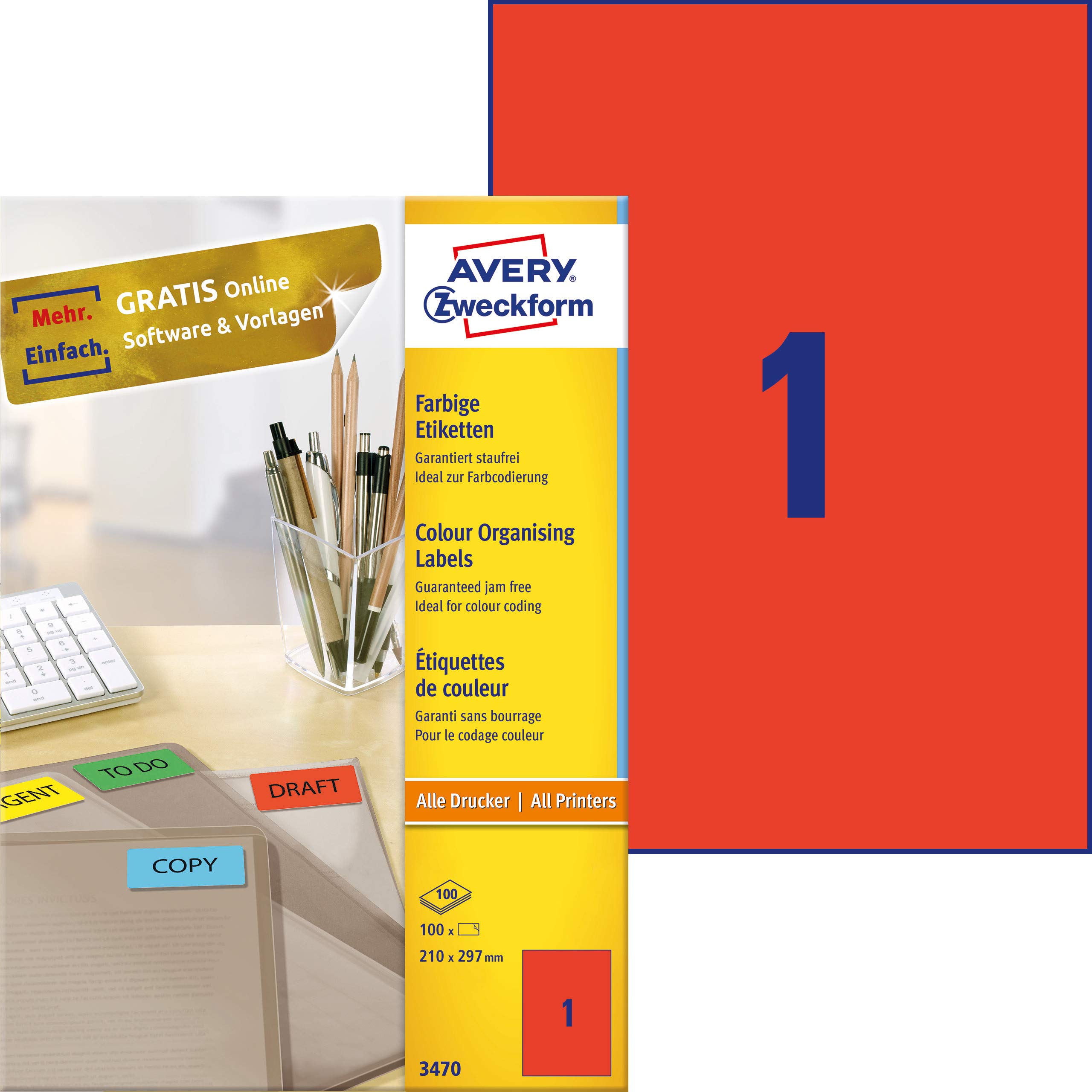 Avery Zweckform 3470 Universal Labels 210 x 297 mm 100 Sheets Coloured