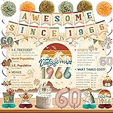 60th Birthday Decoration Kit for Men Women,Vintage 1996 Happy 60th Birthday Banner Balloons Honeycomb Centerpiece Swirl Paper Pompoms Party Supplies, 60th Birthday Table Cake Topper Swirls Set