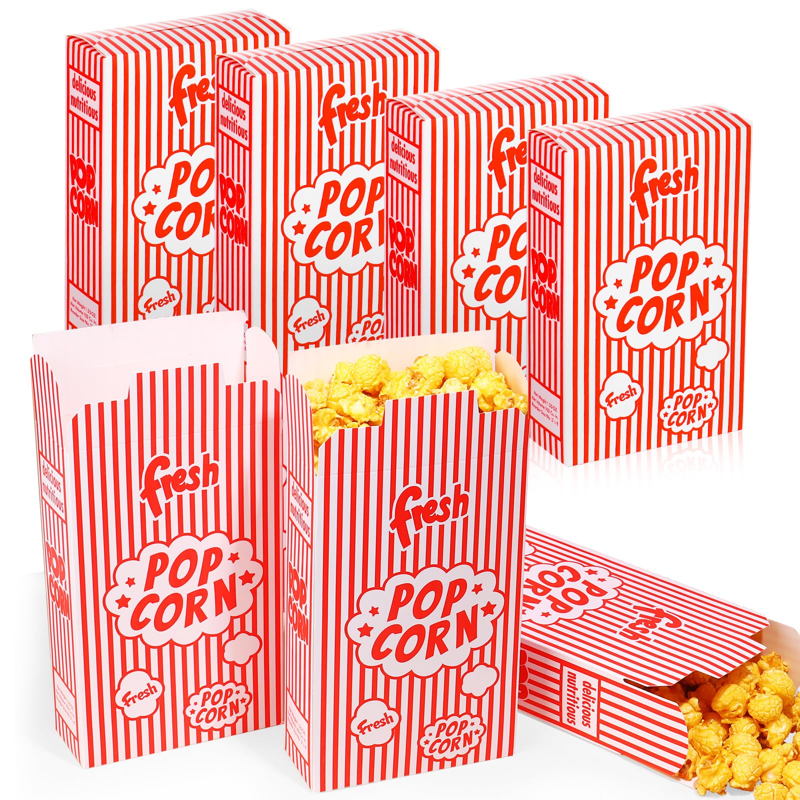 Photo 1 of Dualshine 200 Pack Popcorn Boxes,1.25 oz Paper Popcorn Containers,Red and White Striped Close-Top Cardboard Pop Corners Bags Individual Servings for Theater Night Movie,Party,Christmas