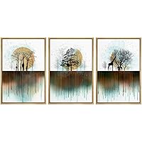 SIGNWIN 3 Piece Framed Canvas Wall Art Trees and Abstract Moon Landscape Canvas Prints Home Artwork Decoration for Living Room,Bedroom - 16