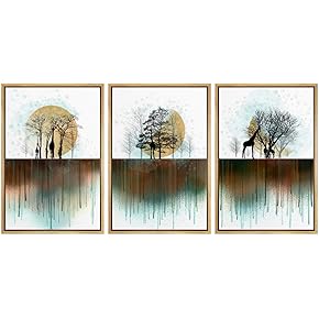 SIGNWIN 3 Piece Framed Canvas Wall Art Trees...