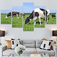 SIGNWIN 5 Panel Canvas Wall Art Modern Art Animals Cow Expressive Farmhouse/Country Multicolor Photography Sheep for Home Decorations Ready to Hang - 60