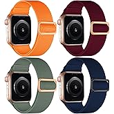 4 Pack Stretchy Solo Sport Band Compatible with Apple Watch Bands 40mm 44mm 45mm 46mm 42mm 41mm 49mm 38mm Women Men Nylon Elastic Loop Braided Strap for iWatch Series 11 10 9 8 7 6 5 4 Ultra SE 3 2 1