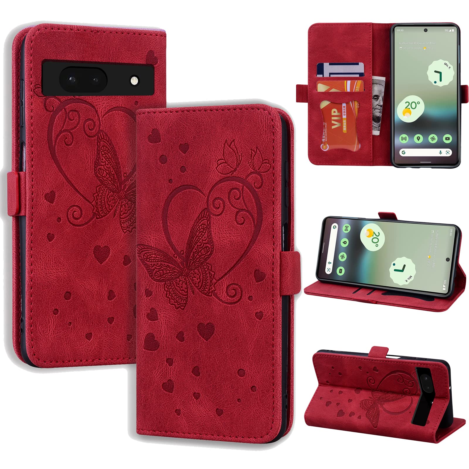 CASAFUNY Case for Google Pixel 6a Case Flip Wallet Leather Case with Card Holder Kickstand Magnetic Closure Protective Phone Case Cover for Google Pixel 6a, Red — image 1