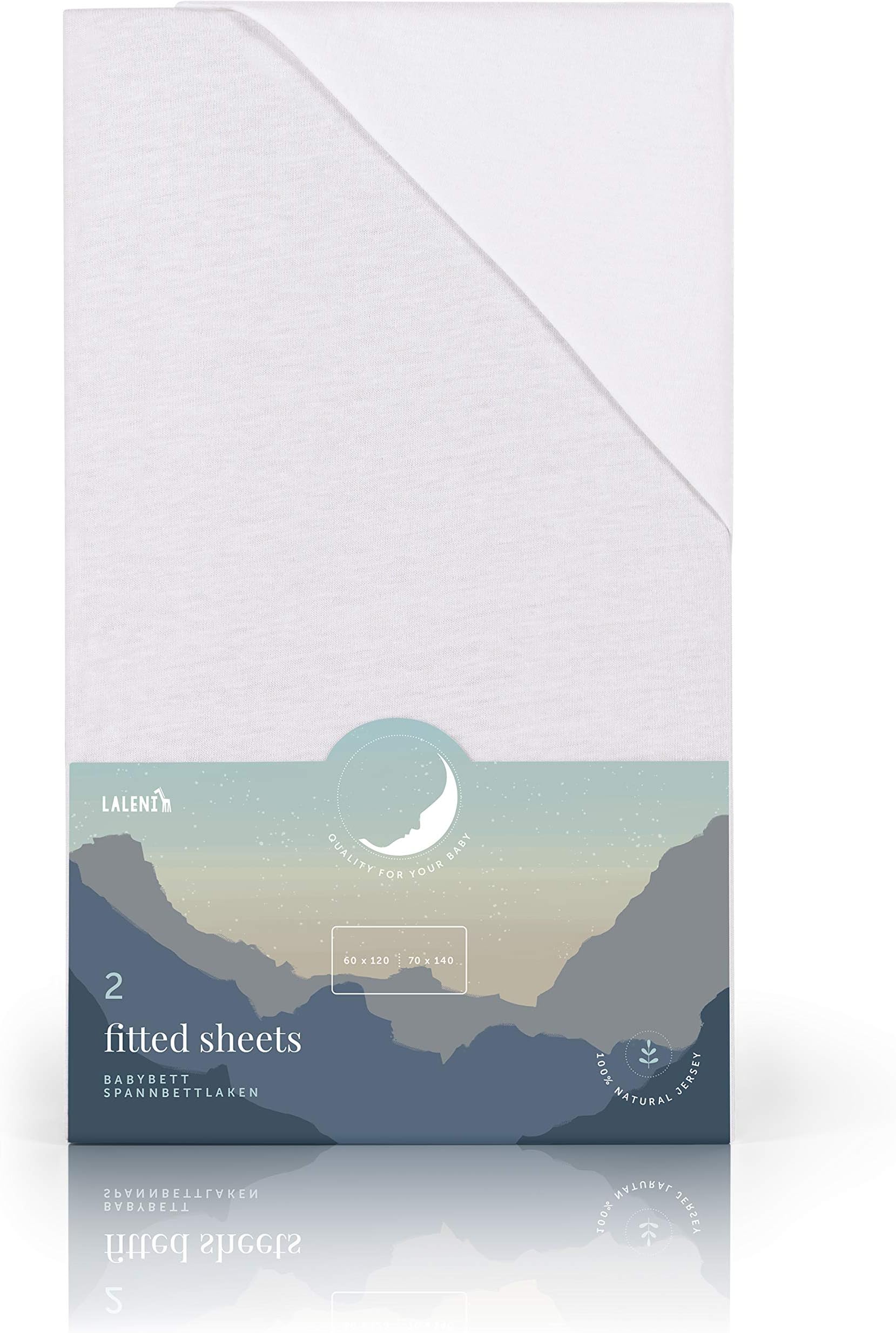Laleni2x Cot Bed Sheets - Soft 135gsm Cotton Travel Cot Sheets - 140x70 cm, White