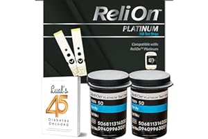 LUAL Relion Platinum Test Strips 100 Count. Compatible with ReliOn Platinum Meter, Testing Blood Glucose, Bundle with 45 Diabetes Decoded eBook Included