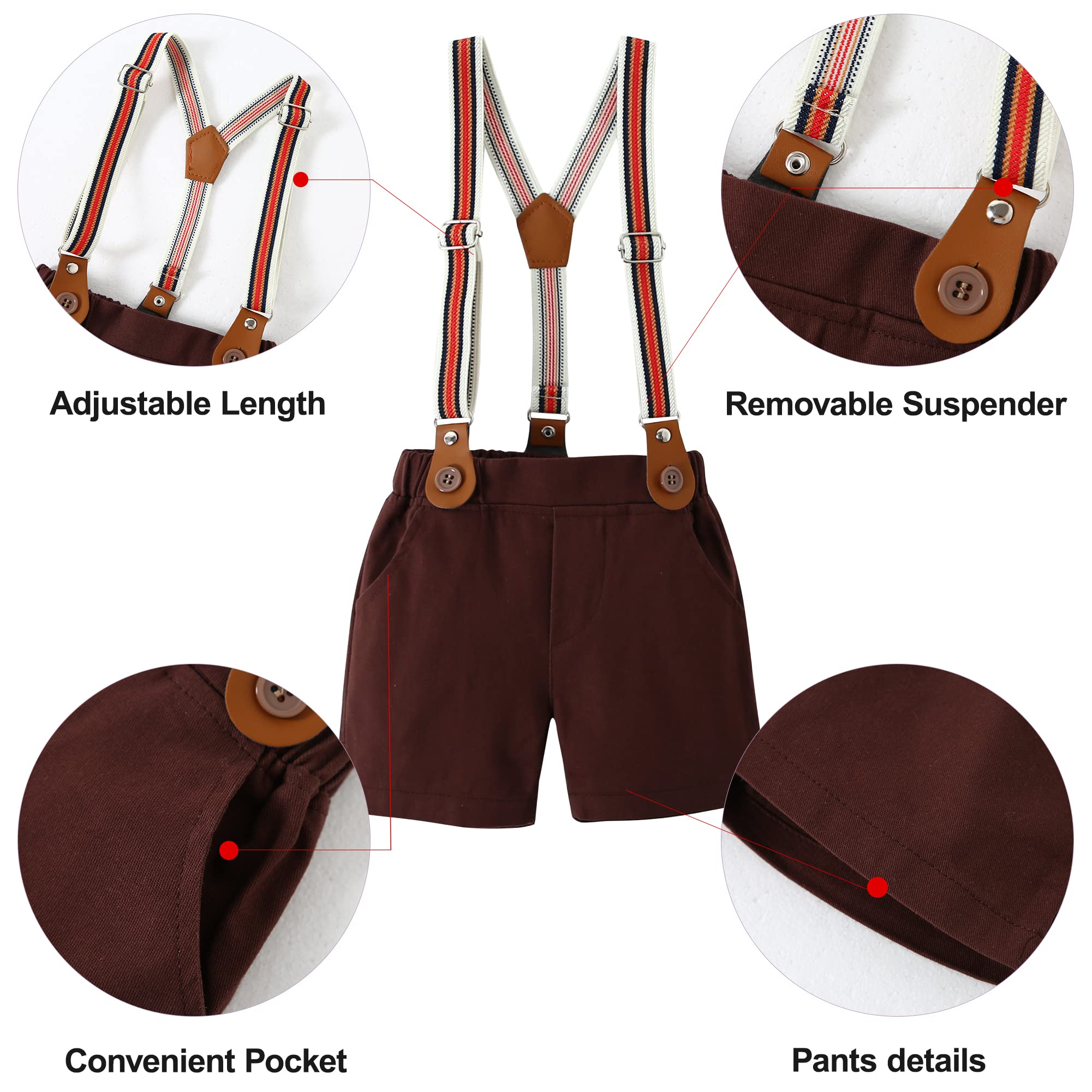 DISAUR Baby Boy Clothes Suits,Infant Gentleman Outfits Short Sleeves Romper +BowTie + Suspender Pants Wedding Set 0-18 Months