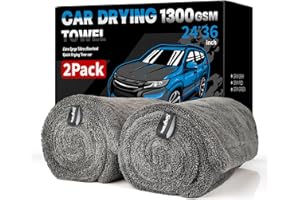 Singrune 2 Pack XL Car Drying Towel – 1300GSM Ultra Absorbent Microfiber, 24"x36" Large Size, Twisted Loop, Lint-Free & Streak-Free for Auto Detailing, Car, SUV, Truck (Gray-Gray)