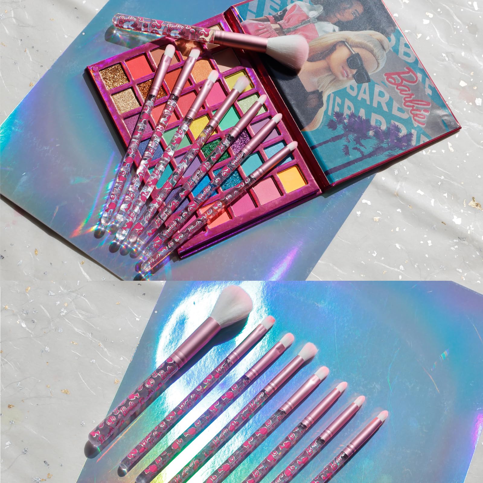 Barbie 35-Well Shadow Palette, Shimmery and Opaque Colors, Pigmented Blendable, 8 Application Brushes Ages 8+, Perfect for Parties, Sleepovers & Makeovers, By Townley Girl
