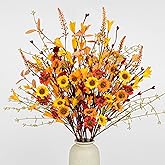 DIYFLORU 12 PCs Artificial Fall Flowers 17 Inches Vintage Autumn Stems Rustic Fall Floral Picks with Orange Forsythia Daisy Flowers Wildflower Stems for Farmhouse Indoor Vase Table Centerpieces Decor