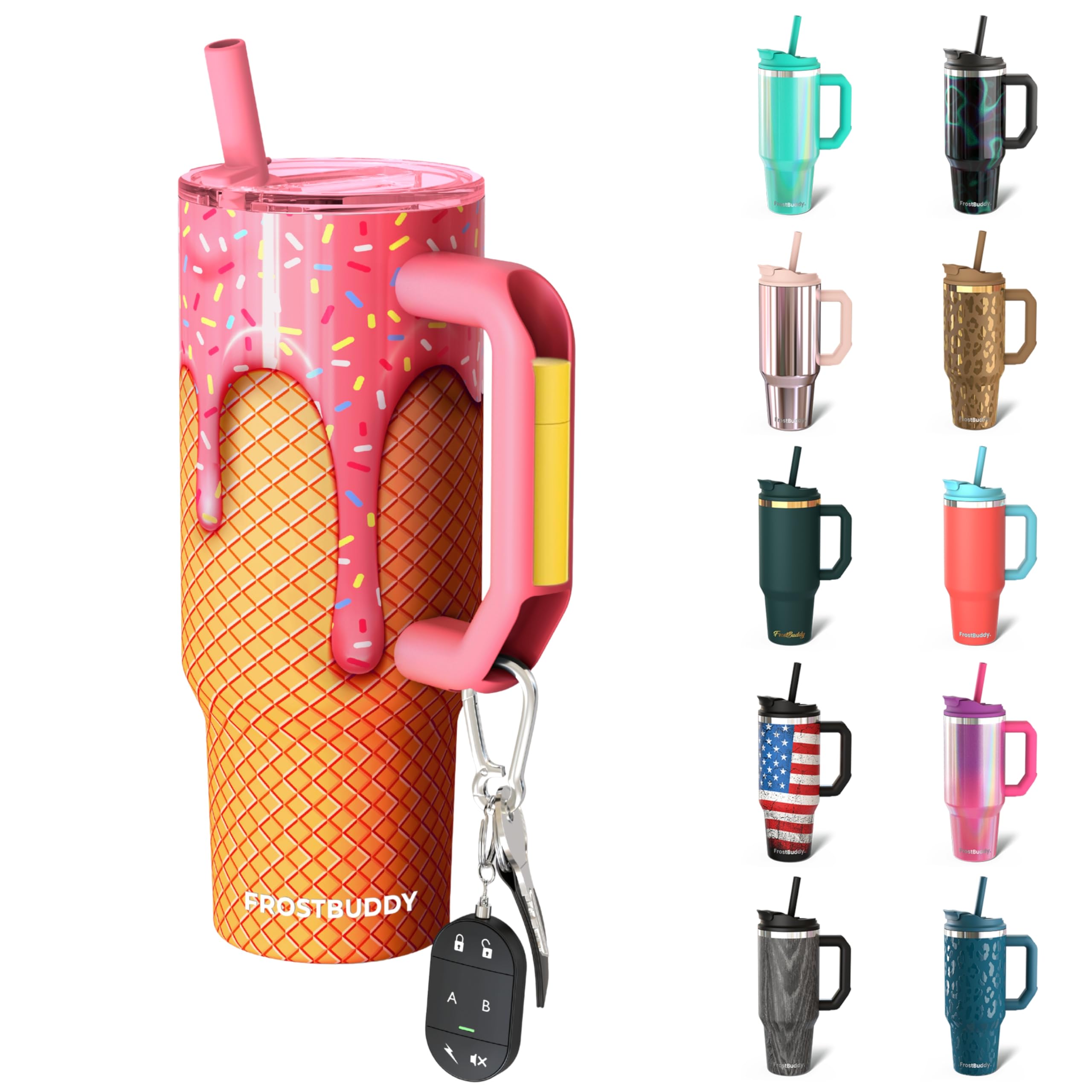 Thicc Buddy - 30 oz Stainless Steel Vacuum Insulated Tumbler with Lid and Straw for Water - Travel Mug Cupholder Friendly - Gifts for Women Men Him Her (Ice Cream) Image