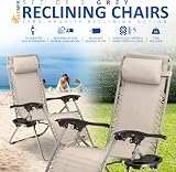 SUNMER Sun Lounger Set of 2 Zero Gravity Chairs with Cup Phone Holder Grey view 2