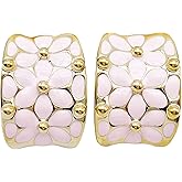 Navachi 18k Gold Plated Square Rainbow Colorful Enamel Leaves Flower Omega Back Earrings