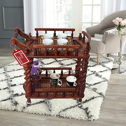 Onlineshoppee Sheesham Wood Kitchen Tools Storage Serving Trolley